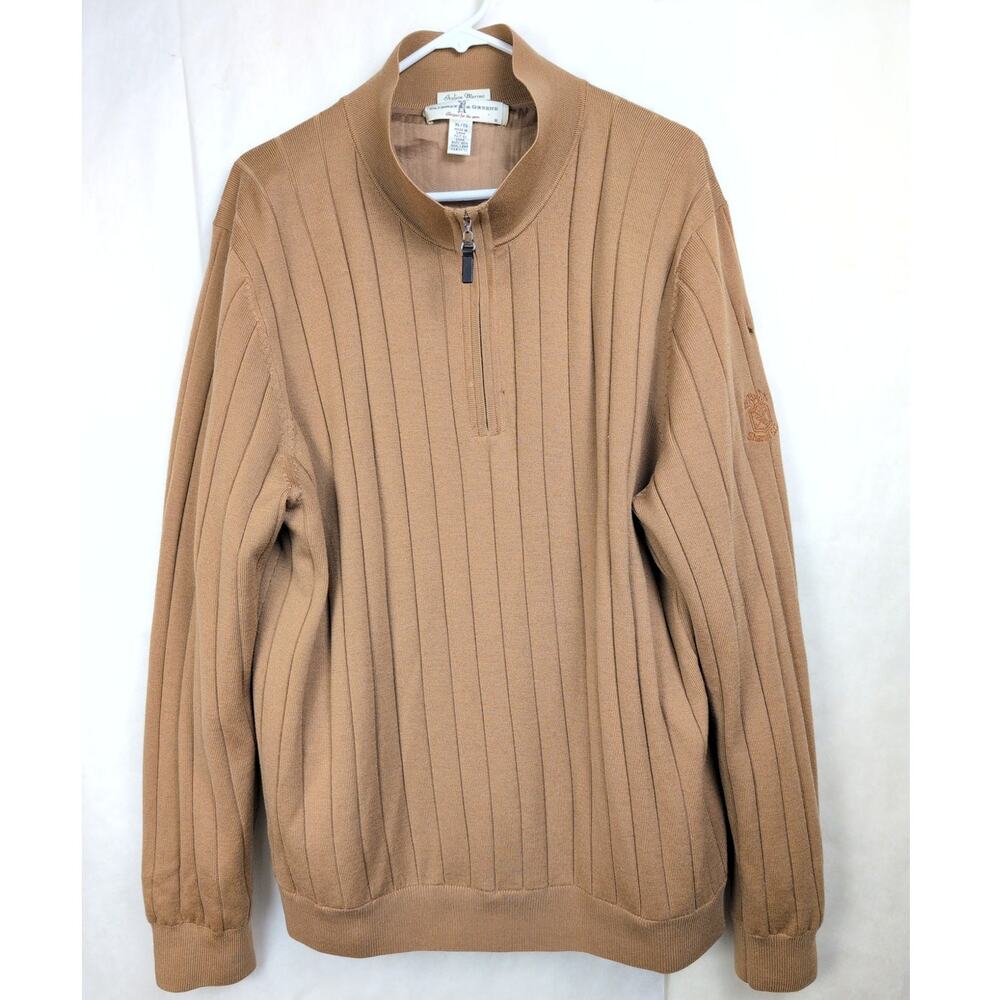 Fairway and Greene Windsweater Italian Merino wool quarter zip Size XL tan Lined